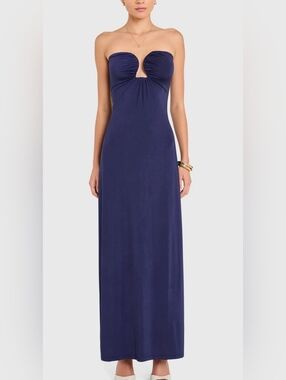 Amanda Uprichard Strapless Navy Maxi Dress